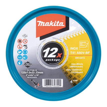 Makita E-17120-12 Discos de corte INOX 125 x 1,0 x 22,23 mm A60V-BF 12 unidades en caja