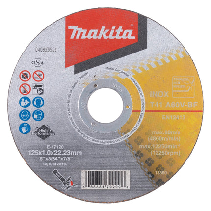 Makita E-17120-12 Discos de corte INOX 125 x 1,0 x 22,23 mm A60V-BF 12 unidades en caja