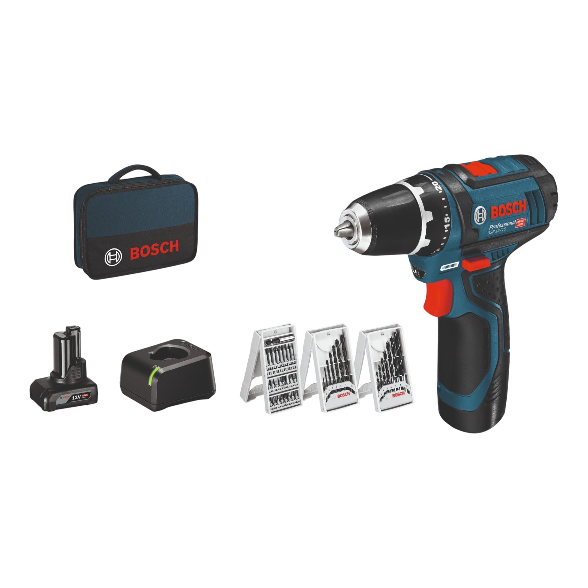 Bosch GSR 12V 15 Professional Akku Bohrschrauber 12 V 30 Nm 0615990G6L 2x Akku 2 0 4 0 Ah Ladegeraet 39 tlg Zubehoer Set Tasche 0 - toolbrothers