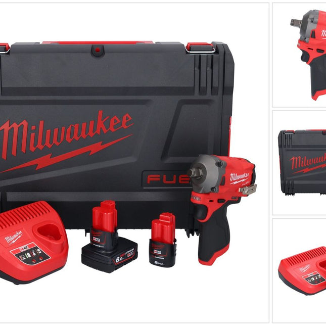 Milwaukee M12 FIWF12-622X Llave de impacto a batería 12 V 339 Nm 1/2" sin escobillas (4933464617) + 1x batería 2,0 Ah + 1x batería 6,0 Ah + cargador + caja HD
