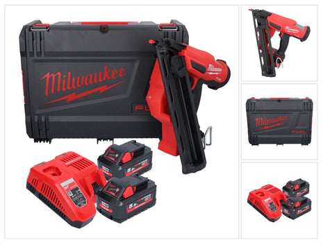 Cloueur à batterie Milwaukee M18 FN15GA-552X 18 V sans balais 32 - 64 mm + 2x batteries 5,5 Ah + chargeur + boîtier HD