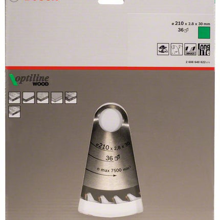 Hoja de sierra circular BOSCH Optiline Wood diámetro exterior 210 mm número de dientes 36 WZ (4000908915)