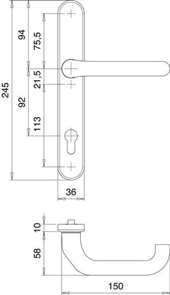 EDI Garniture de porte profilée Kronos 1300/0035 aluminium F12 ( 3000200027 )
