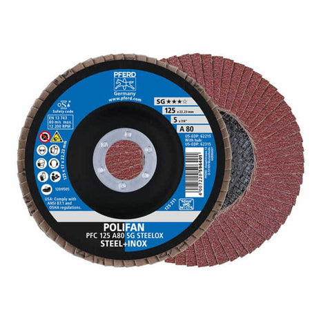 PFERD flap disc POLIFAN A SG STEELOX Ø 125 mm grain size 80 conical ( 4000842588 )