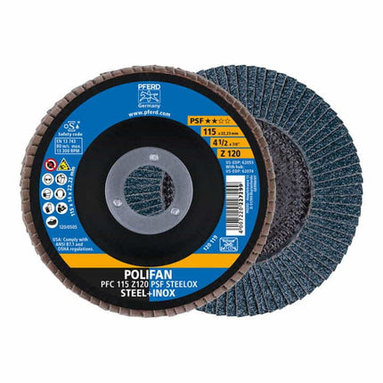 PFERD flap disc POLIFAN Z PSF STEELOX Ø 125 mm grain size 80 conical ( 4000842599 )