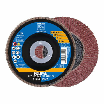 PFERD flap disc POLIFAN A PSF STEELOX Ø 125 mm grain size 40 conical ( 4000842591 )