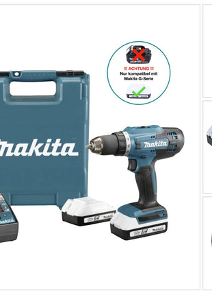 Makita DF 488 D002 taladro atornillador inalámbrico 18 V 42 Nm serie G + 2x baterías 1,5 Ah + cargador + maletín