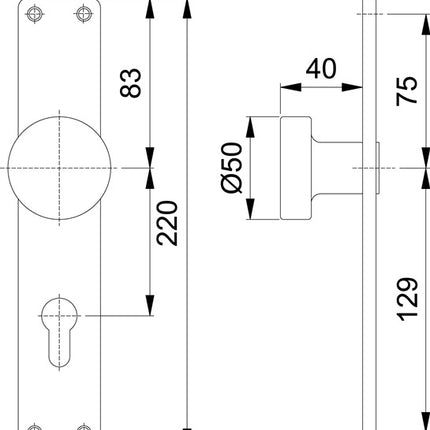 HOPPE Knob long plate 54/202 Aluminium F1 72 mm ( 3000252037 )