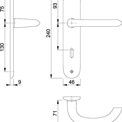 HOPPE long plate set Marseille 1138/273P Aluminium F1 ( 3000252596 )
