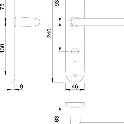 HOPPE long escutcheon set Stockholm 1140/273P Aluminium F1 ( 3000252599 )