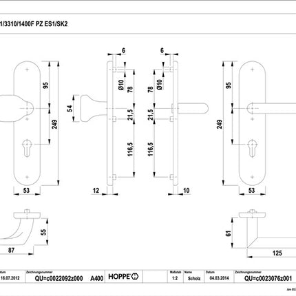 Juego de protección contra incendios HOPPE Amsterdam FS-E86G/3331/3310/1400F acero inoxidable F69 D/K ( 3000220044 )
