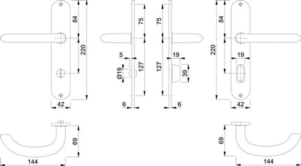 HOPPE Marseille E1138Z/302 stainless steel F69 long plate set (3000252287)