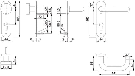 Juego de escudos cortos HOPPE Paris E58/353K/138Z acero inoxidable F69 ( 3000203015 )