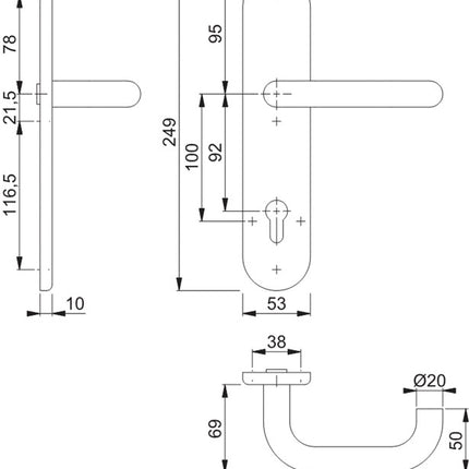 HOPPE Langschild-Halbgarnitur Paris E138F/3310 Edelstahl F69 ( 3000220121 )