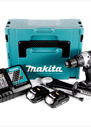 Makita DHP 458 RAJ B Akku Schlagbohrschrauber 18 V 91 Nm Schwarz + 2x Akku 2,0 Ah + Ladegerät + Makpac - Toolbrothers