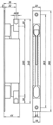 Perno de canto DENI 9221 Longitud de la placa frontal 285 mm Anchura de la placa frontal 22 mm ( 3000258411 )