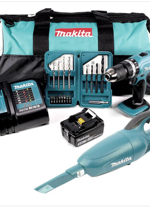 Makita DLX 2056 SX1 18 V - Set: DHP 453 Schlagbohrschrauber + DCL 180 Staubsauger + 1x 3,0 Ah Akku, Ladegerät in Werkzeugtasche - Toolbrothers