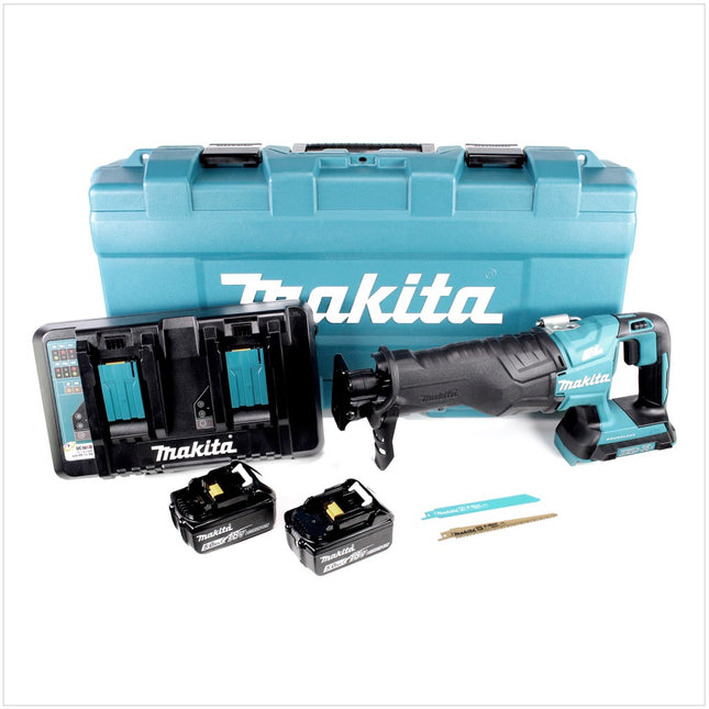 Makita DJR 360 PTK Sierra de sable 18Vx2 ( 36V ) en maletín de transporte + 2x Batería BL 1850 + Cargador doble DC 18 RD