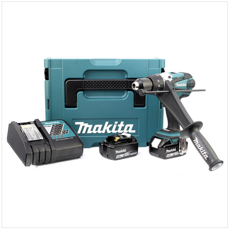 Makita DHP 458 RMJ Akku-Schlagbohrschrauber 18V 91Nm + 2x 4,0 Ah Akku + Ladegerät + Makpac + 60-teiliges Bit- und Bohrer Set - Toolbrothers