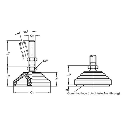 GANTER plastic articulated foot GN 344 d1 60 mm, d2 M 10 mm l1 98 mm ( 4601002585 )