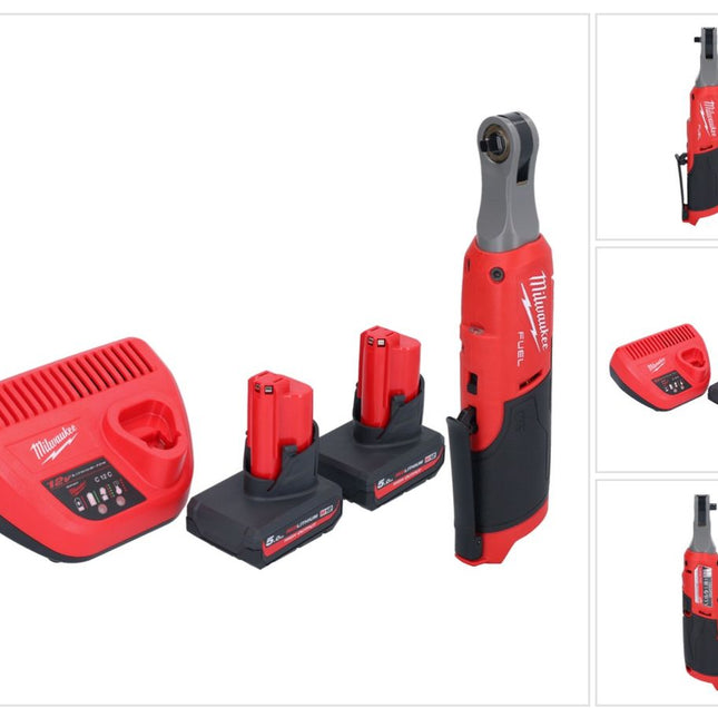 Milwaukee M12 FHIR14-502 carraca a batería 12 V 47 Nm 1/4" sin escobillas + 2x batería 5,0 Ah + cargador