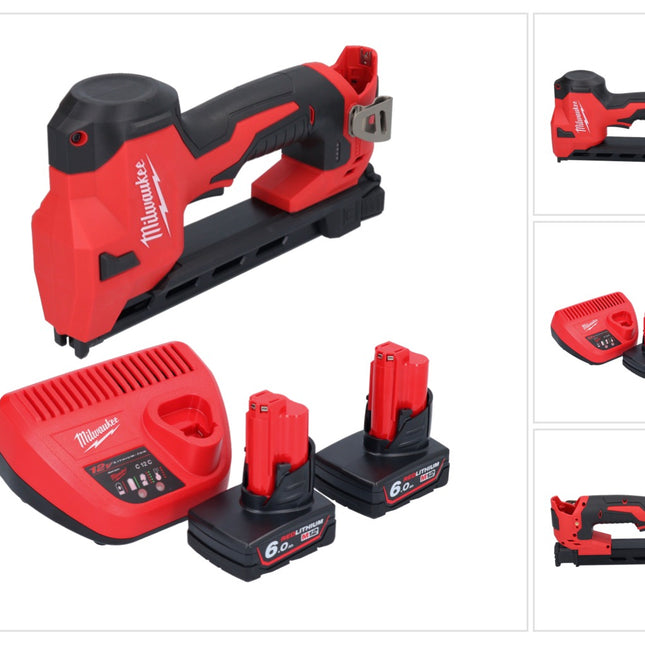 Grapadora a batería Milwaukee M12 BCST-602 12 V 19 x 25,4 mm + 2x baterías 6,0 Ah + cargador
