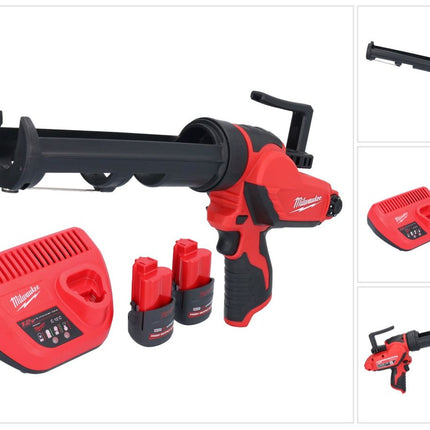 Prensa de cartuchos con batería Milwaukee M12 PCG/310-252, 12 V, 310 ml + 2 baterías de 2,5 Ah + cargador