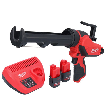 Prensa de cartuchos con batería Milwaukee M12 PCG/310-252, 12 V, 310 ml + 2 baterías de 2,5 Ah + cargador