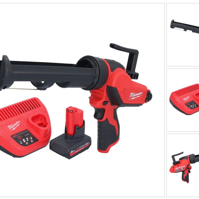 Milwaukee M12 PCG/310-501 cordless cartridge gun 12 V 310 ml + 1x battery 5.0 Ah + charger