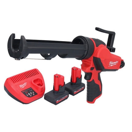 Prensa de cartuchos con batería Milwaukee M12 PCG/310-502, 12 V, 310 ml + 2 baterías de 5,0 Ah + cargador