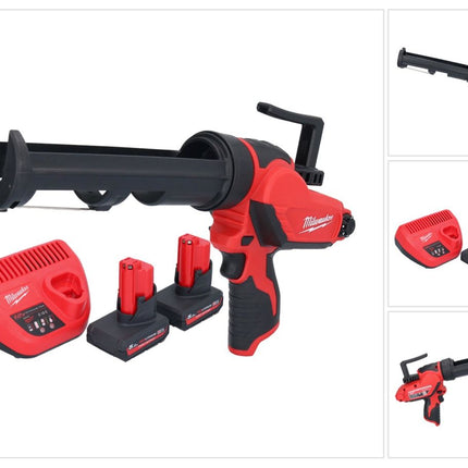 Prensa de cartuchos con batería Milwaukee M12 PCG/310-502, 12 V, 310 ml + 2 baterías de 5,0 Ah + cargador