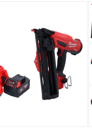 Milwaukee M18 FN16GA-501 Gwoździarka akumulatorowa 18 V 32 - 64 mm bezszczotkowa + 1x akumulator 5,0 Ah + ładowarka