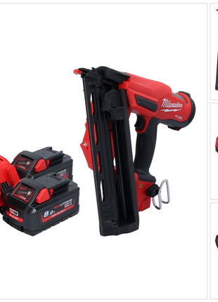 Milwaukee M18 FN16GA-802 Gwoździarka akumulatorowa 18 V 32 - 64 mm bezszczotkowa + 2x akumulator 8,0 Ah + ładowarka