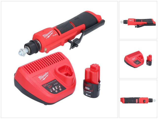 Milwaukee M12 FTB-201 Outil de creusage de pneus sans fil 12 V 7/16" Hex Brushless + 1x batterie 2,0 Ah + chargeur