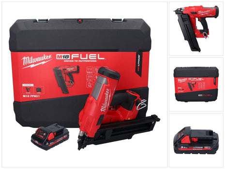 Clavadora a batería Milwaukee M18 FFN21-301C 18 V 50 - 90 mm sin escobillas + 1x batería 3.0 Ah + maletín - sin cargador