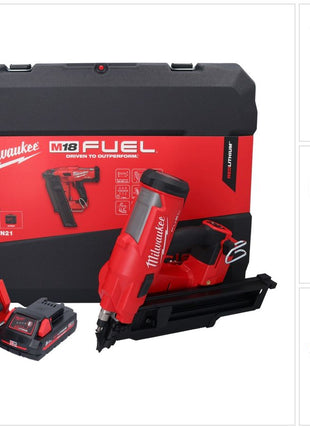 Milwaukee M18 FFN21-301C Gwoździarka akumulatorowa 18 V 50 - 90 mm bezszczotkowa + 1x akumulator 3,0 Ah + ładowarka + walizka