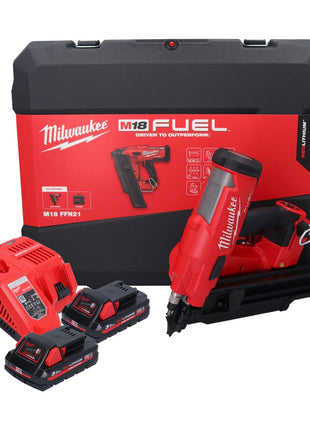 Clavadora a batería Milwaukee M18 FFN21-302C 18 V 50 - 90 mm sin escobillas + 2x baterías 3.0 Ah + cargador + maletín