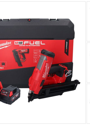 Milwaukee M18 FFN21-501C Gwoździarka akumulatorowa 18 V 50 - 90 mm bezszczotkowa + 1x akumulator 5,0 Ah + ładowarka + walizka