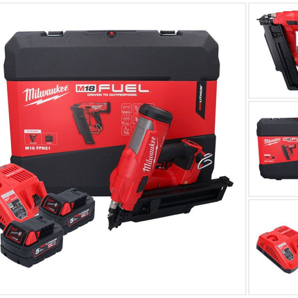Milwaukee M18 FFN21-502C gwoździarka akumulatorowa 18 V 50 - 90 mm bezszczotkowa + 2x akumulator 5,0 Ah + ładowarka + walizka