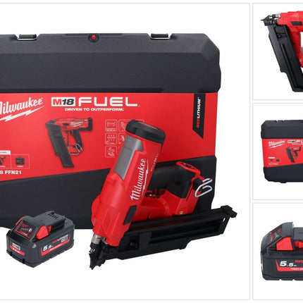 Milwaukee M18 FFN21-551C cloueur sans fil 18 V 50 - 90 mm Brushless + 1x batterie 5,5 Ah + mallette - sans chargeur