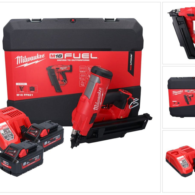 Milwaukee M18 FFN21-802C Akku Nagler 18 V 50 - 90 mm Brushless + 2x Akku 8,0 Ah + Ladegerät + Koffer