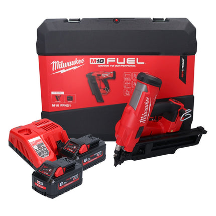 Clavadora a batería Milwaukee M18 FFN21-802C 18 V 50 - 90 mm sin escobillas + 2x baterías 8,0 Ah + cargador + maletín