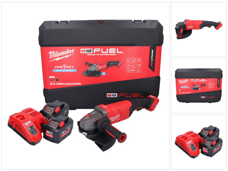 Amoladora angular a batería Milwaukee M18 ONEFLAG230XPDB-122C 18 V 230 mm (4933478783) sin escobillas + 2x batería 12 Ah + cargador + caja HD