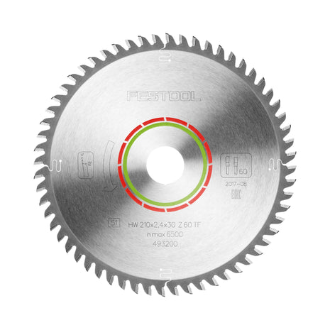 Festool HW 210x2.4x30 TF60 circular saw blade LAMINATE/HPL ( 493200 ) 210 x 2.4 x 30 mm 60 teeth for laminate, coated boards, acrylic glass, melamine resin boards and solid surface materials