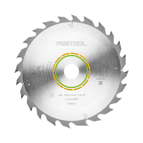 Hoja de sierra circular Festool HW 230x2,5x30 W24 WOOD STANDARD (500647) 230 x 2,5 x 30 mm 24 dientes para todos los materiales de madera, paneles de material de construcción, plásticos blandos, cortes bastos