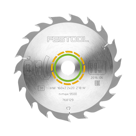 Festool HW 160x2.2x20 W18 circular saw blade WOOD STANDARD ( 768129 ) 160 x 2.2 x 20 mm 18 teeth for all wood-based materials, solid wood, plasterboard