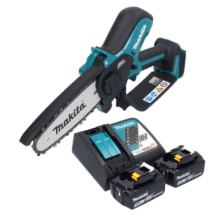 Makita DUC 150 RT201 Motosierra sin cable 18 V 15 cm sin escobillas + 2x batería 5,0 Ah + cargador
