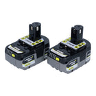 RYOBI RB18LL50F12B 2x batería recargable 18 V 5.0 Ah / 5000 mAh Li-Ion ( 5133004831 ) con indicador de nivel de carga