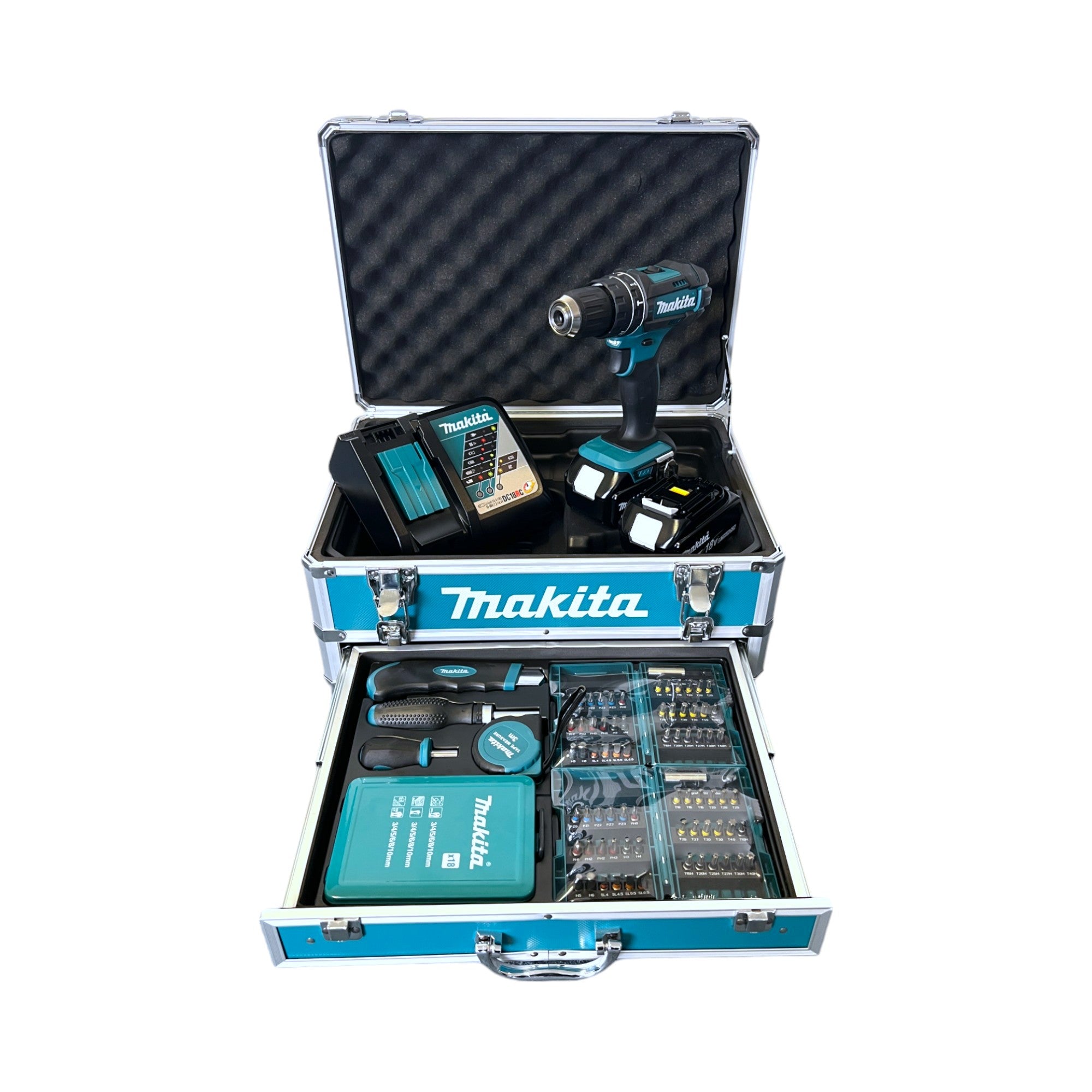 Makita DHP 482 RFX9 Akku Schlagbohrschrauber 18 V 62 Nm 2x Akku 3 0 Ah Ladegeraet Zubehoer Set Koffer 0 - toolbrothers