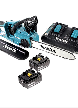 Makita DUC 353 PT2 Akku Kettensäge 36V ( 2x18V ) Brushless 35 cm + 2x 5,0 Ah Akku + Doppelladegerät - Toolbrothers